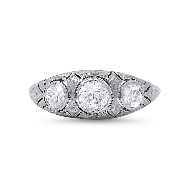 PAGE Estate Ring Estate Art Deco Three Old European Cut Diamond Ring, .55ct