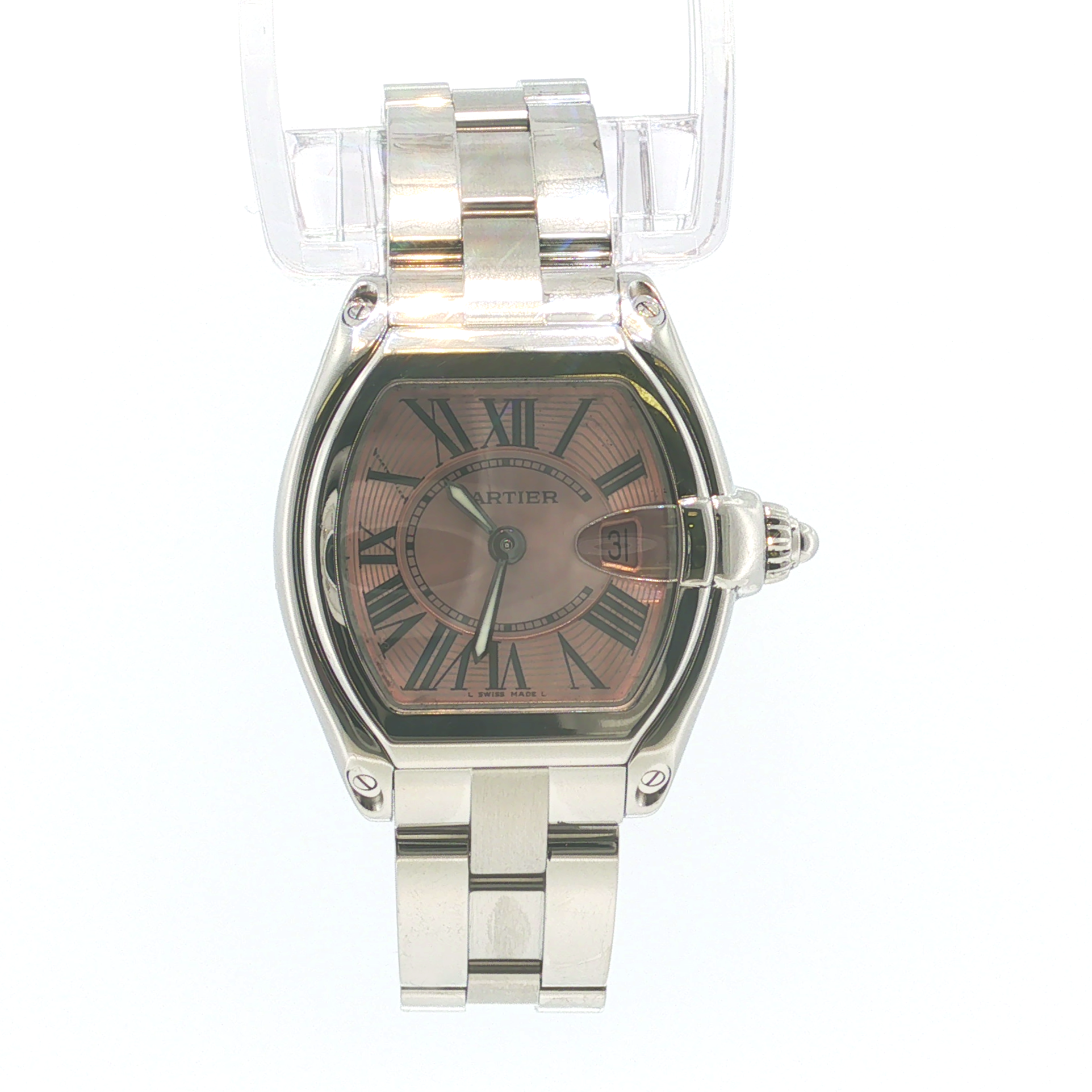 PAGE Estate Watches Estate Cartier Roadster Stainless Steel Watch with Pink Dial 31