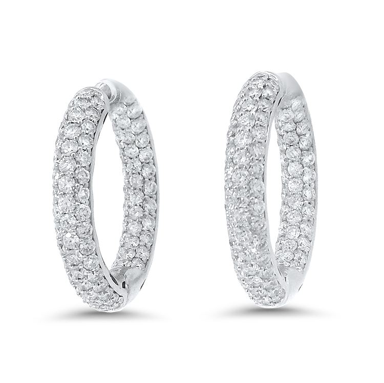 PAGE Estate Wedding Band Estate Christopher Designs 18k White Gold Inside-Out Diamond Hoop Earrings