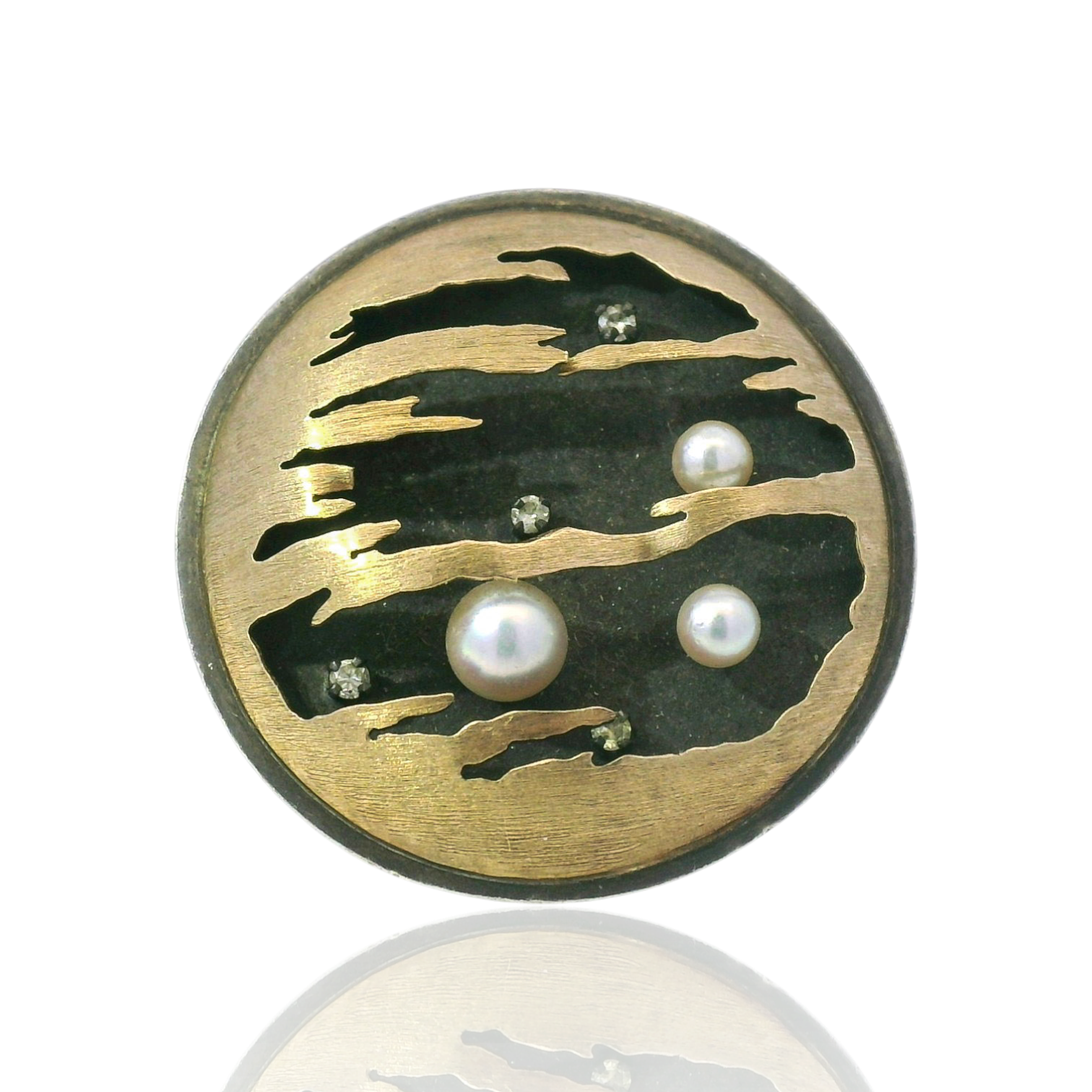 PAGE Estate Pins & Brooches Estate Daunis “Lumenaries No. 2” Sterling Silver & 14K Yellow Gold Pearl & Diamond Pin