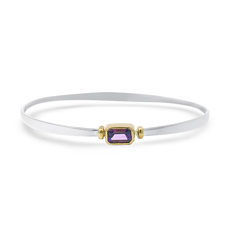 PAGE Estate Bracelet Estate Ed Levin Sterling Silver & 14K Yellow Gold Amethyst Bangle Bracelet