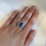 PAGE Estate Ring Estate Edwardian French Blue Sapphire & Diamond Cocktail Ring 8.25