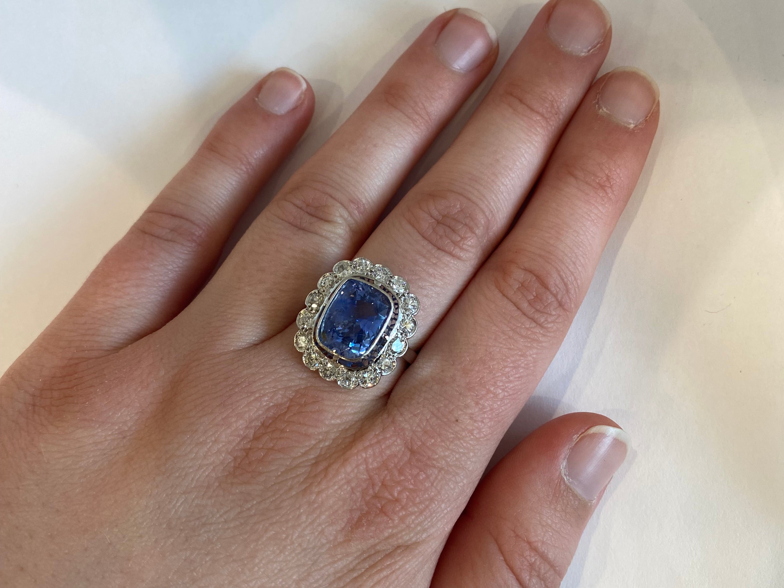 PAGE Estate Ring Estate Edwardian French Blue Sapphire & Diamond Cocktail Ring 8.25