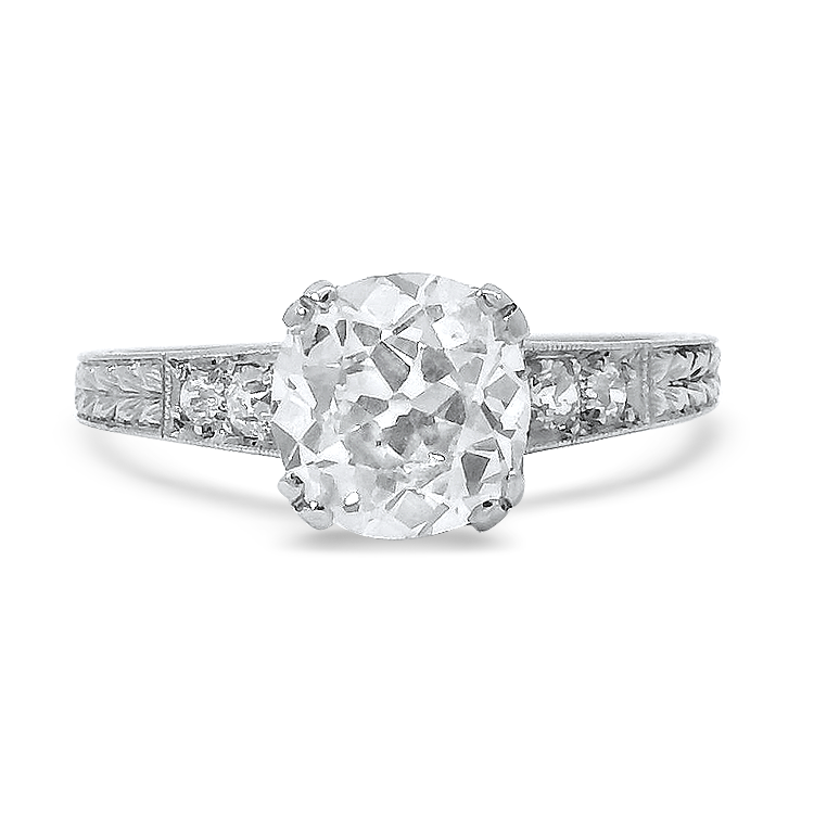 PAGE Estate Engagement Ring Estate Edwardian Platinum Old Mine-Cut Diamond Ring - 1.27ct 6