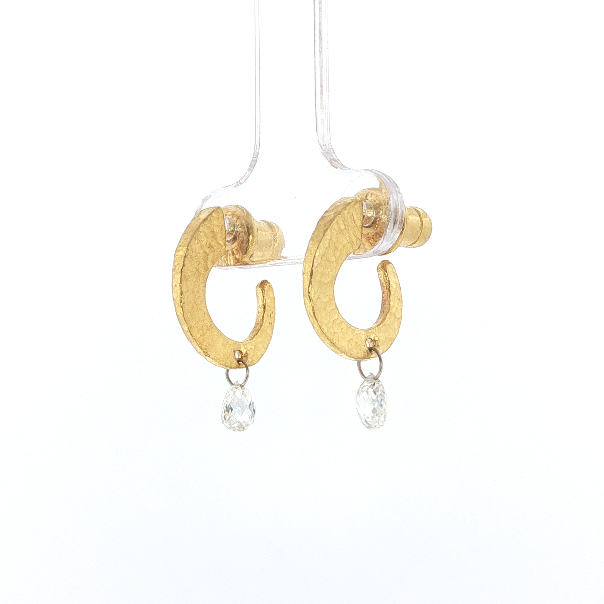 PAGE Estate Earrings Estate Hammered 24K Yellow Gold Diamond Briolette Drop Earrings