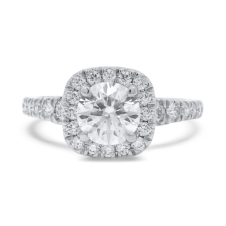 PAGE Estate Engagement Ring Estate Hearts on Fire Platinum Diamond Halo Engagement Ring, 1.08ct