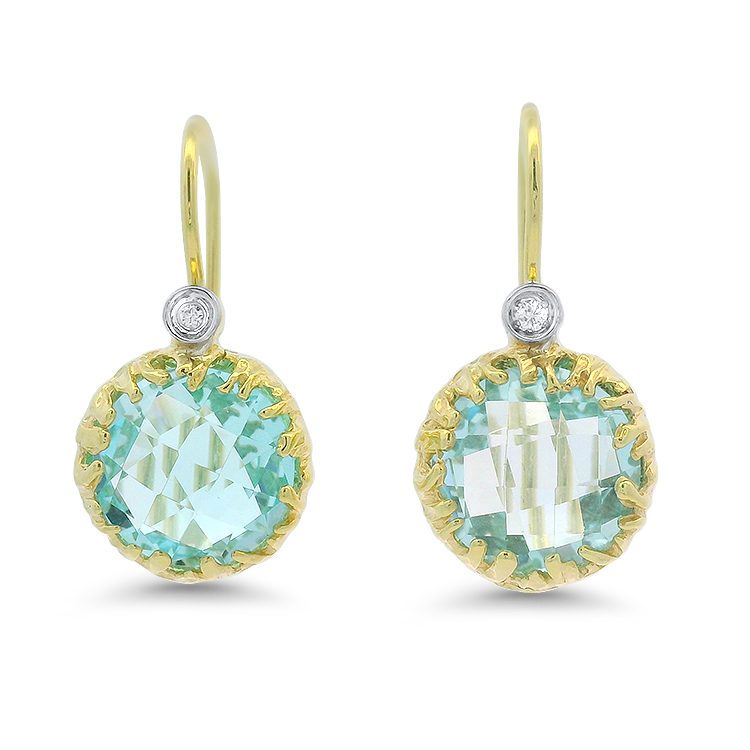 PAGE Estate Earring Estate I. Reiss 14k Yellow Gold Blue Topaz & Diamond Drop Earrings