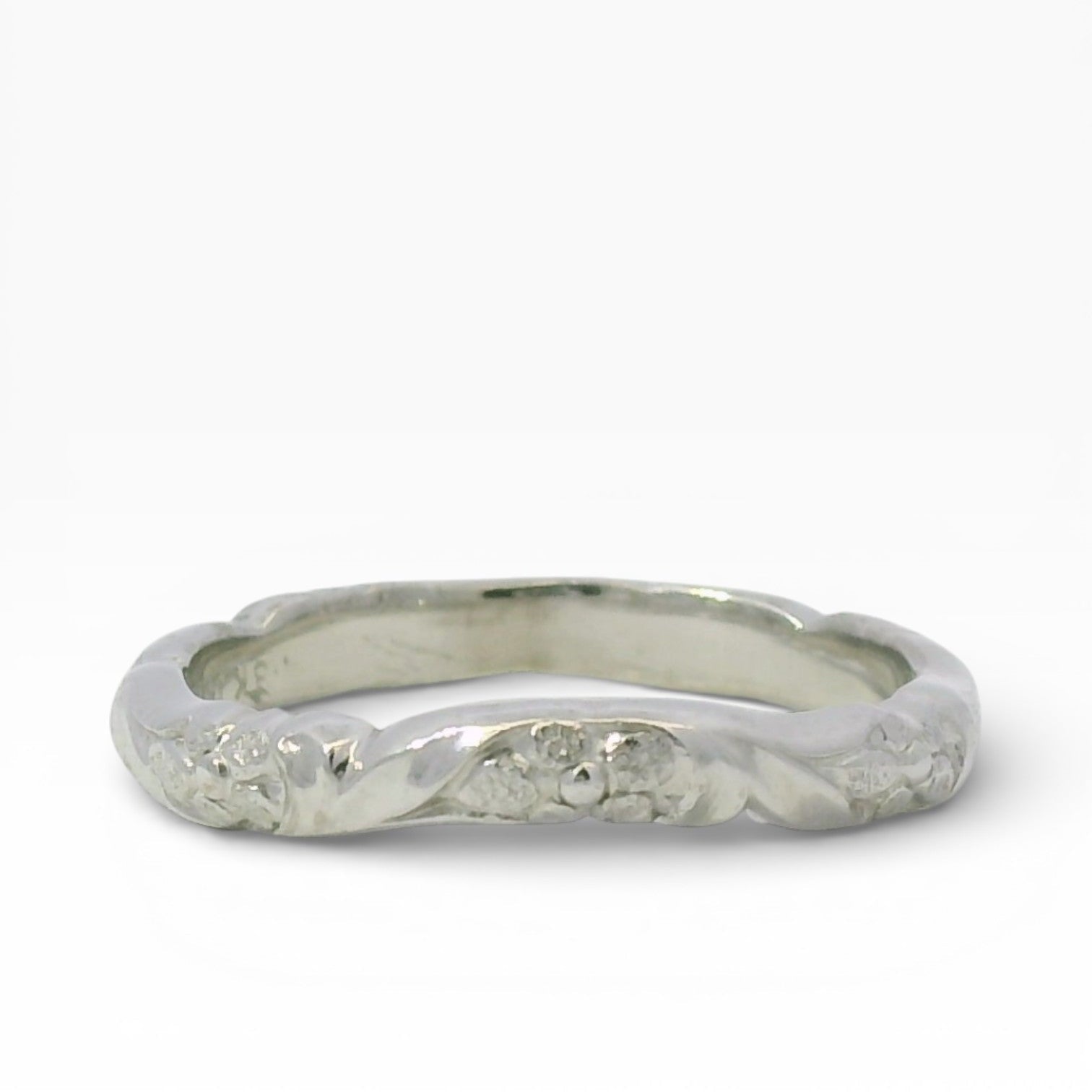 PAGE Estate Wedding Band Estate Jabel 18K White Gold Orange Blossom Contoured Band 5