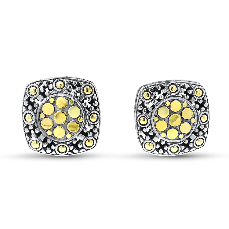 PAGE Estate Earrings Estate John Hardy Sterling Silver & 18K Yellow Gold Square Dot Earrings