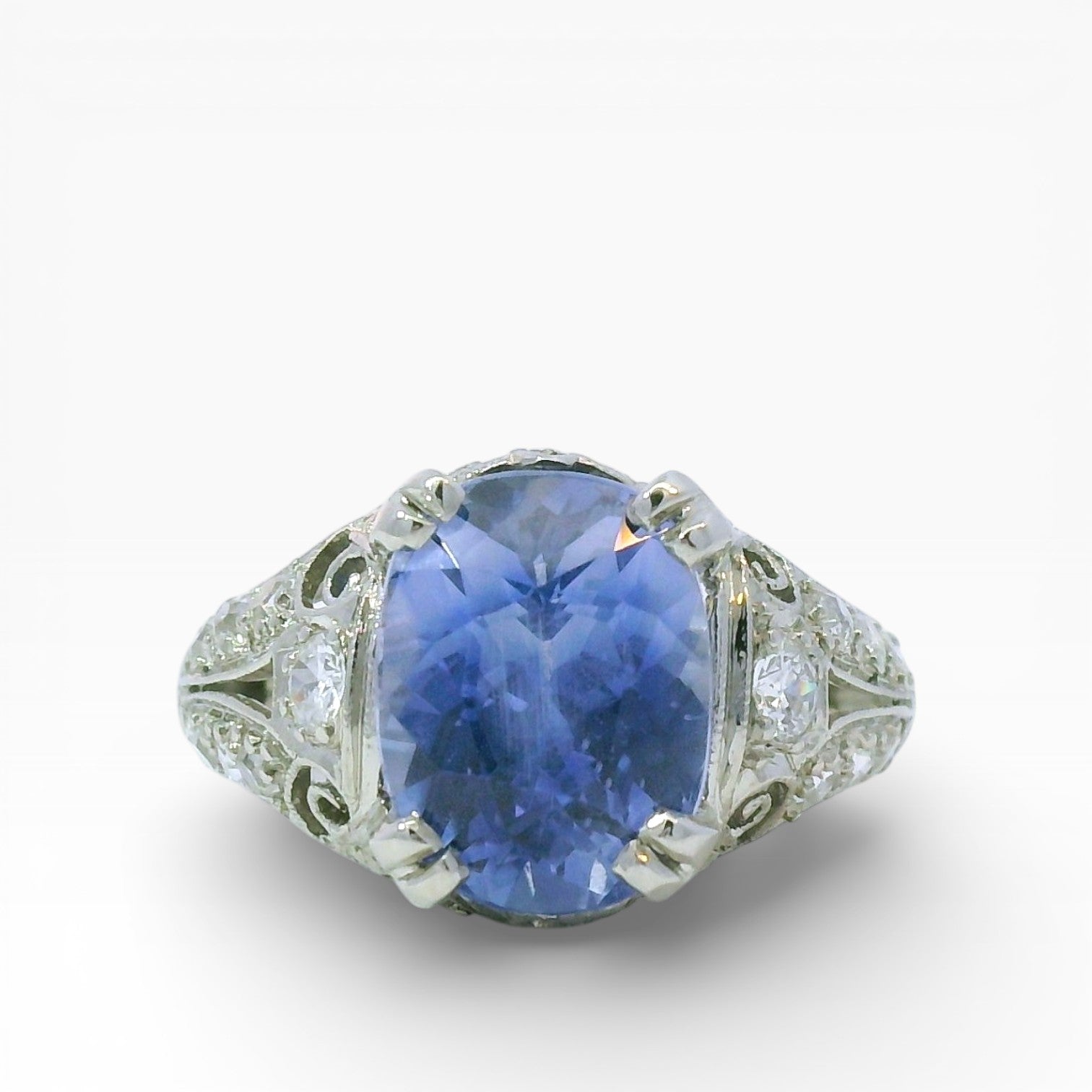 PAGE Estate Ring Estate Late Art Deco Platinum Sapphire & Diamond Ring 4