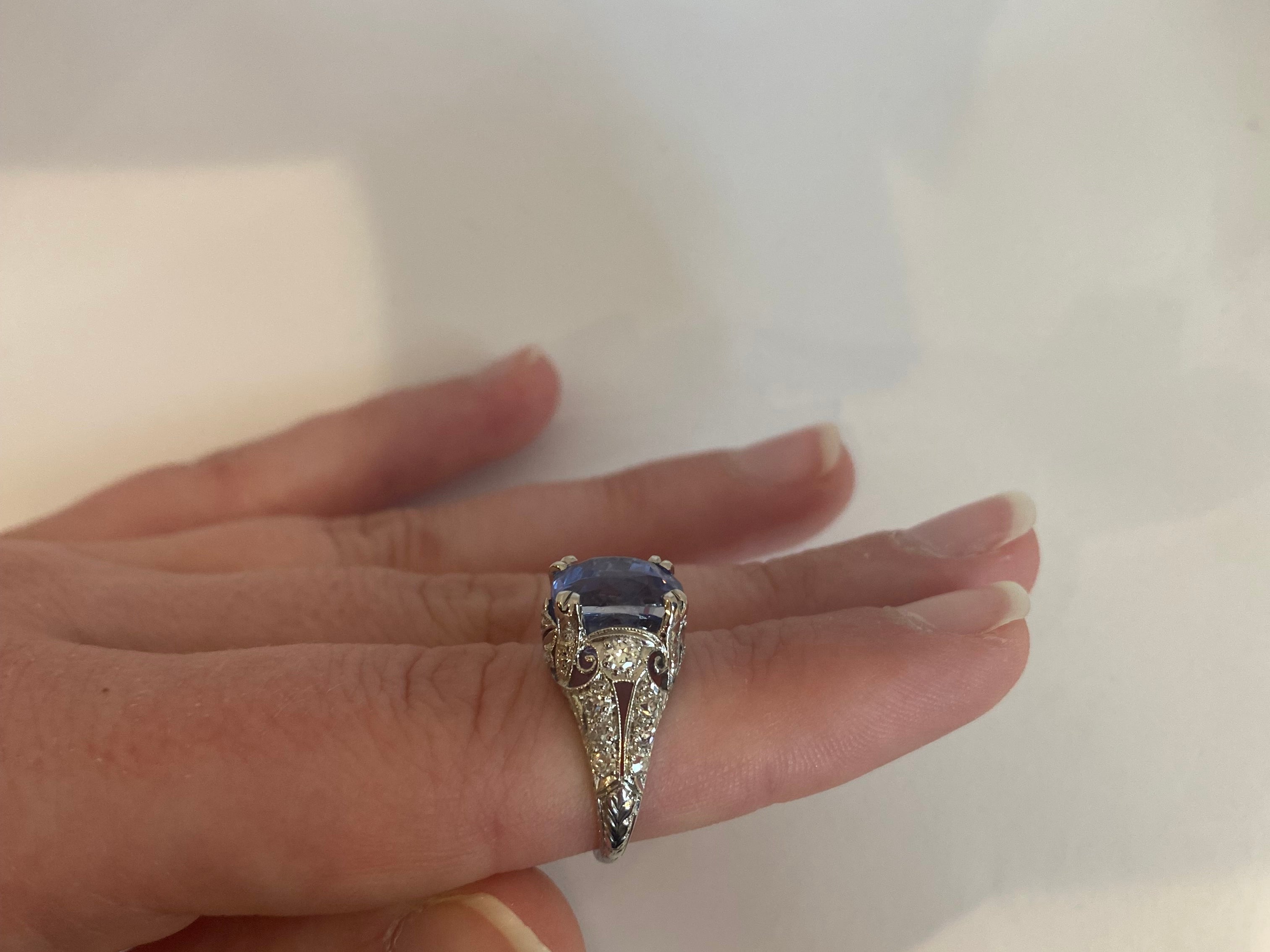 PAGE Estate Ring Estate Late Art Deco Platinum Sapphire & Diamond Ring 4