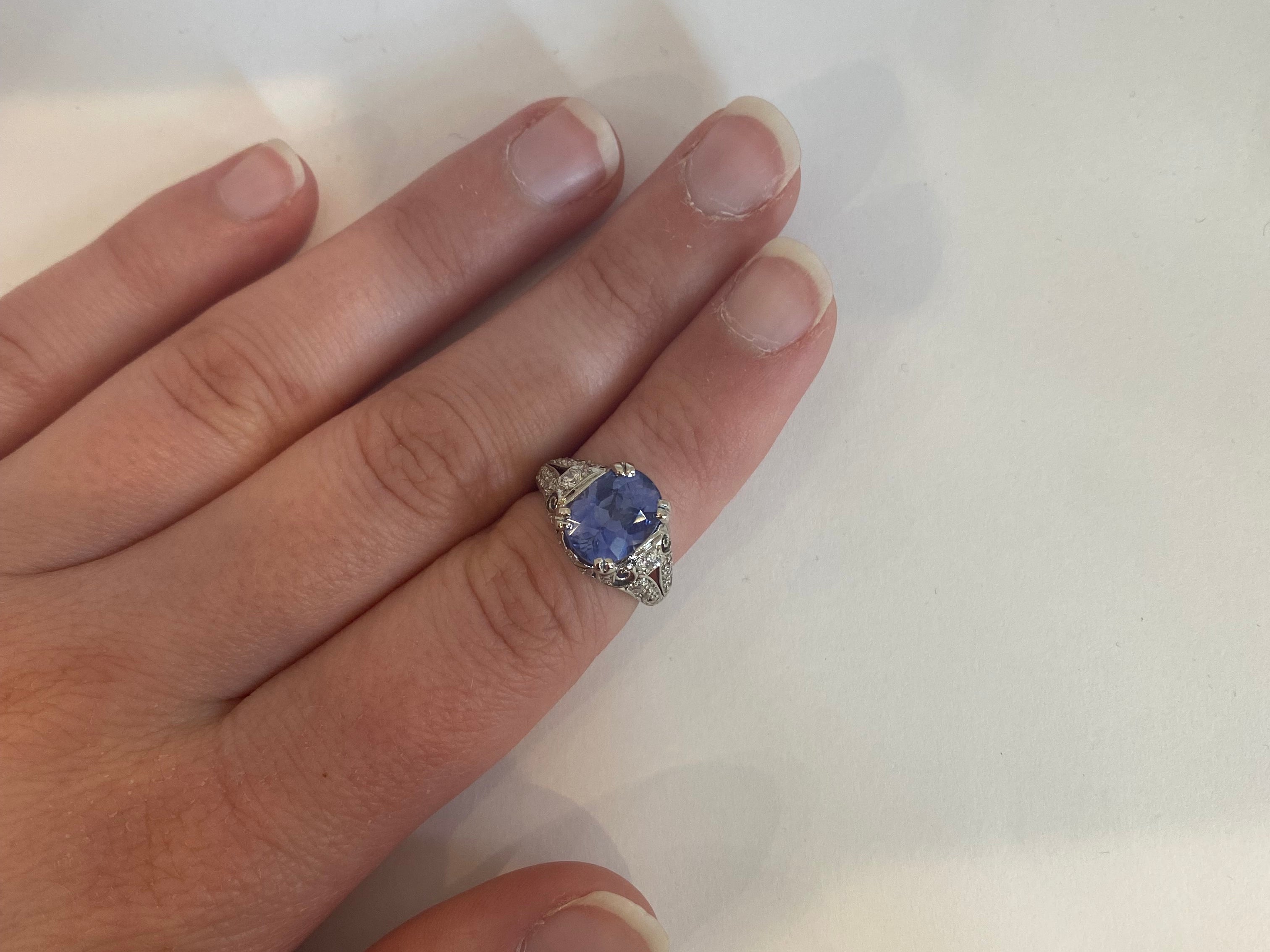 PAGE Estate Ring Estate Late Art Deco Platinum Sapphire & Diamond Ring 4