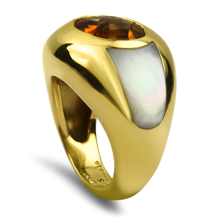 PAGE Estate Ring Estate Maboussin 18K Yellow Gold Citrine & Mother of Pearl Ring 4.5