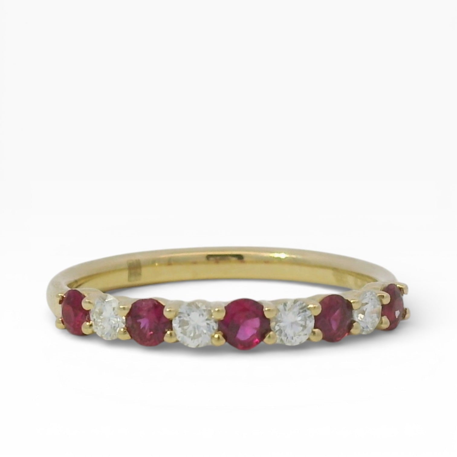 PAGE Estate Ring Estate Mark Henry Everlong Slim Nine Stone 18K Yellow Gold Ruby & Diamond Band 5.75