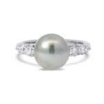 PAGE Estate Ring Estate Mikimoto 18k White Gold Black South Sea Pearl & Diamond Ring 6