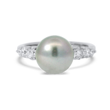 PAGE Estate Ring Estate Mikimoto 18k White Gold Black South Sea Pearl & Diamond Ring 6