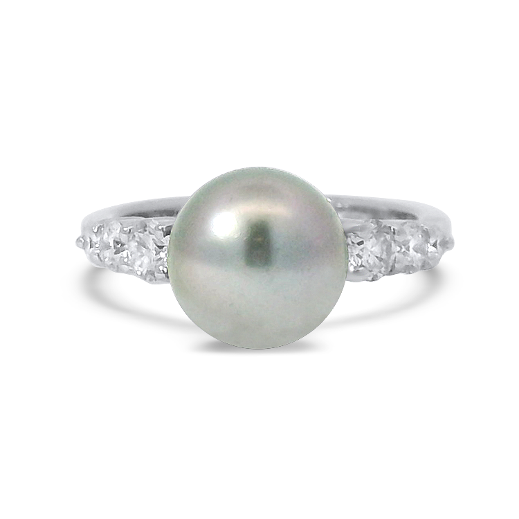 PAGE Estate Ring Estate Mikimoto 18k White Gold Black South Sea Pearl & Diamond Ring 6