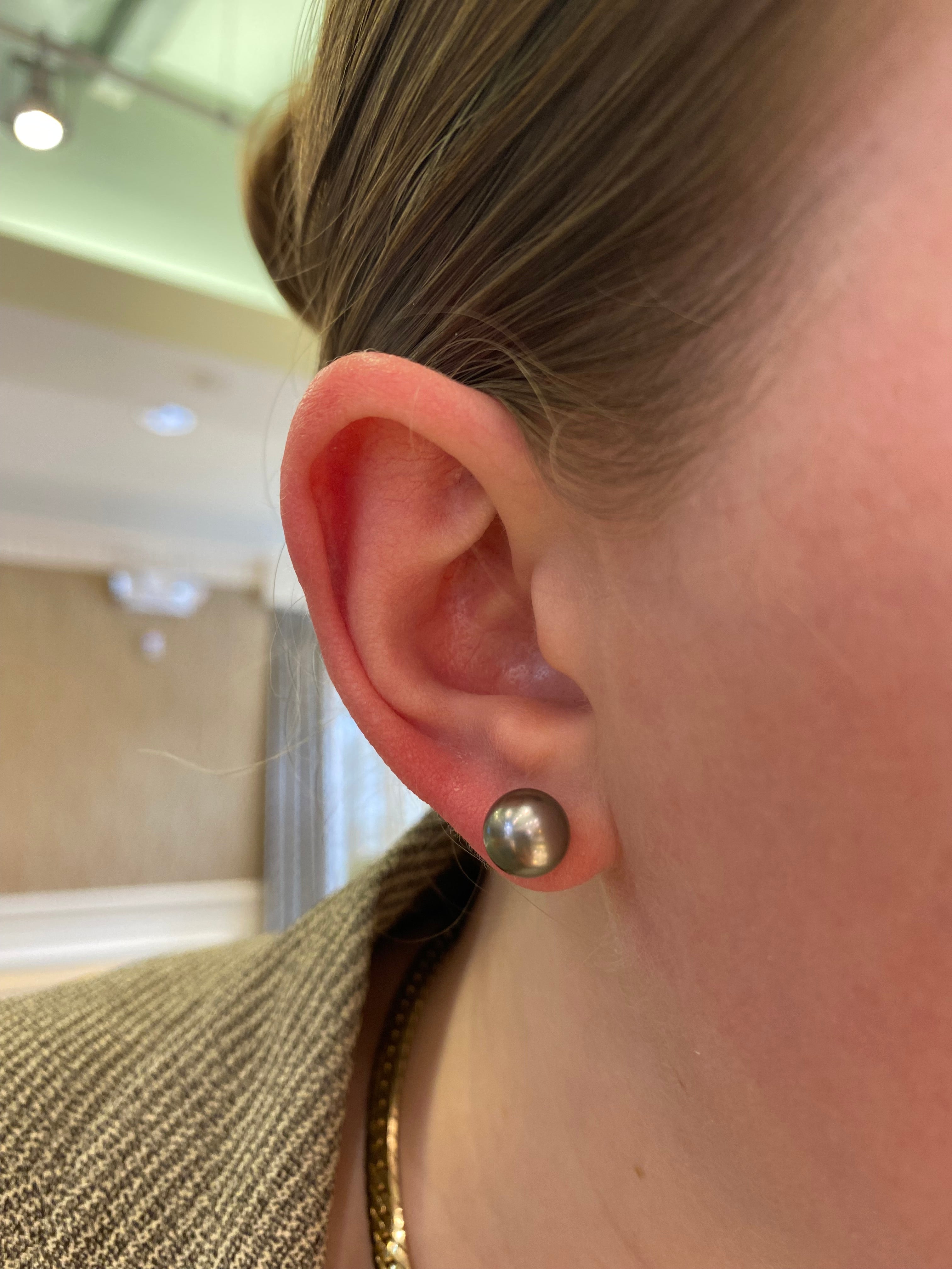 Estate Mikimoto 18k White Gold Black South Sea Pearl Stud Earrings