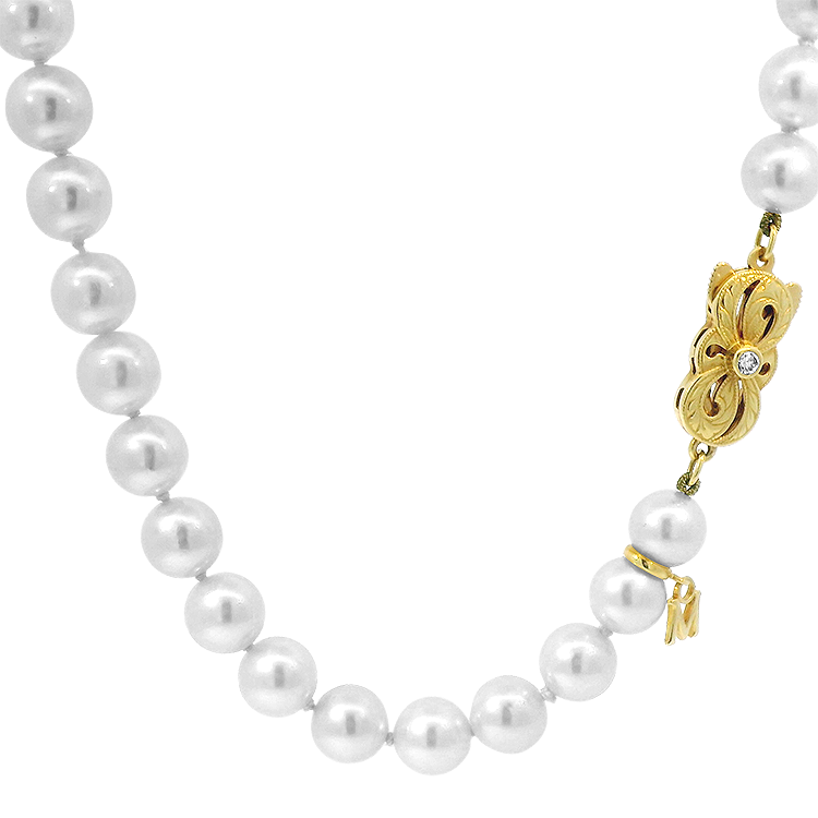 PAGE Estate Necklaces and Pendants Estate Mikimoto 18K Yellow Gold Pearl Necklace & Earring Set