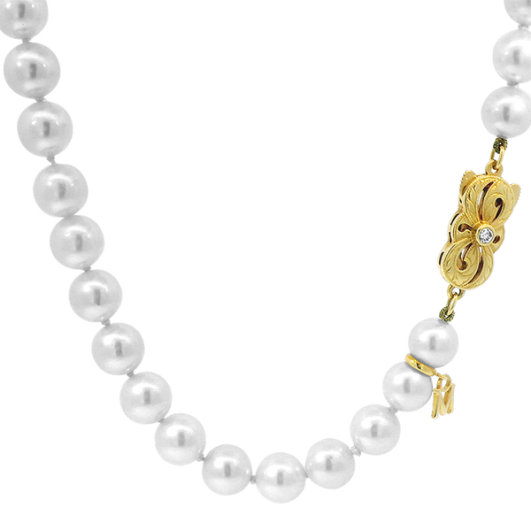 Estate Mikimoto 18K Yellow Gold Pearl Necklace & Earring Set