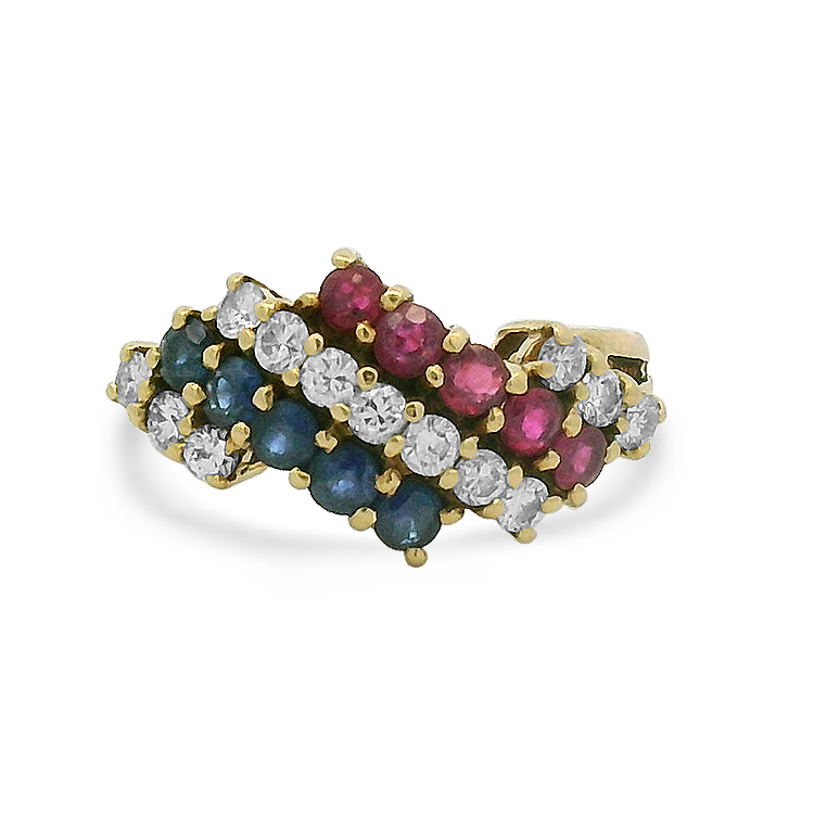PAGE Estate Ring Estate Oscar Heyman 18k Yellow Gold Ruby, Sapphire & Diamond Ring 4