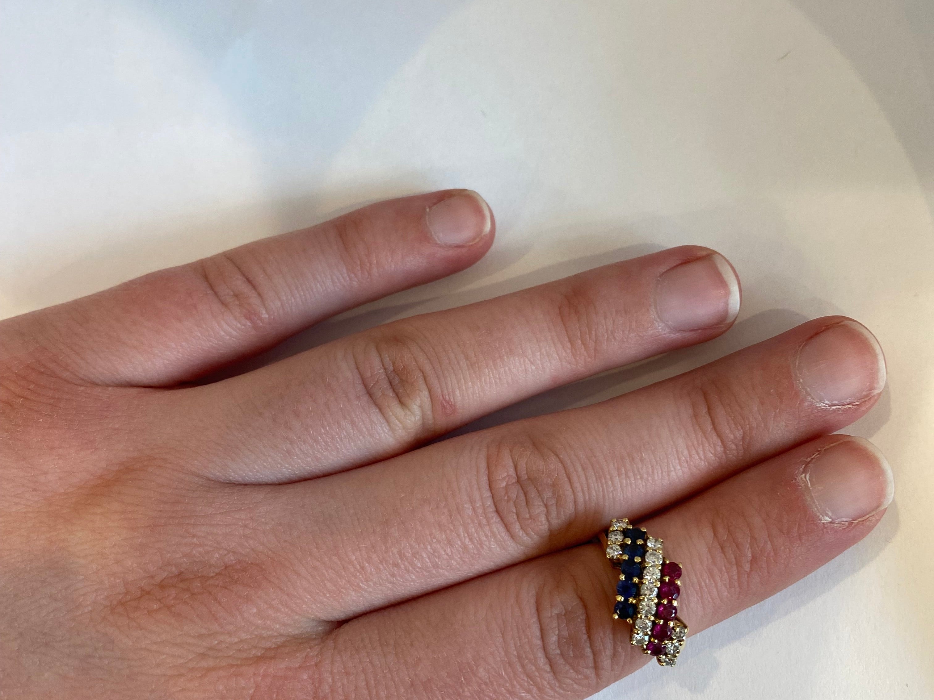 PAGE Estate Ring Estate Oscar Heyman 18k Yellow Gold Ruby, Sapphire & Diamond Ring 4