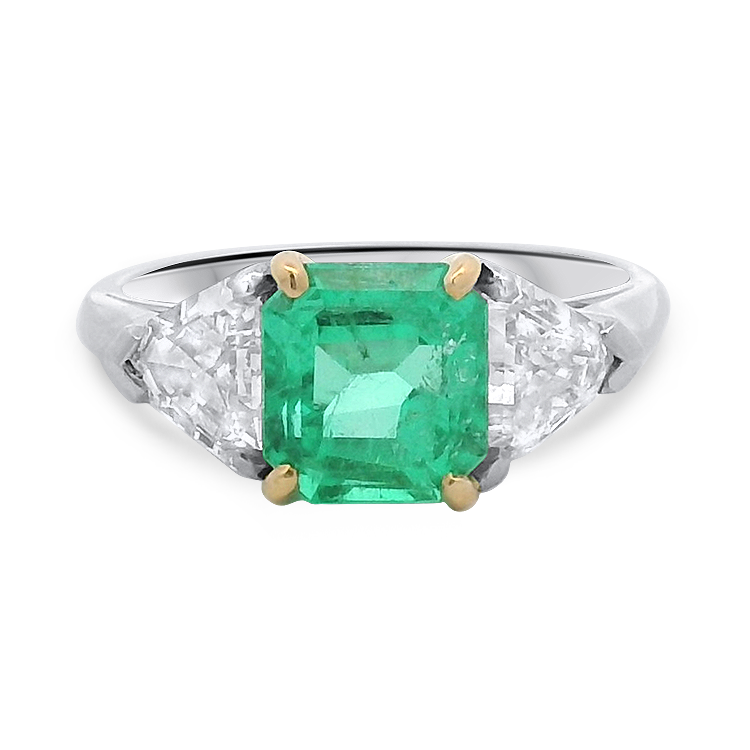 PAGE Estate Ring Estate Oscar Heyman Platinum and 18k Yellow Gold Emerald and Diamond Ring 5.75
