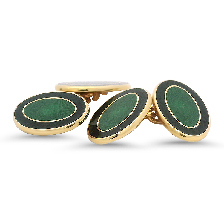 PAGE Estate Men's Jewelry Estate P.L. Longmire 9k Yellow Gold Black & Green Enamel Cufflinks