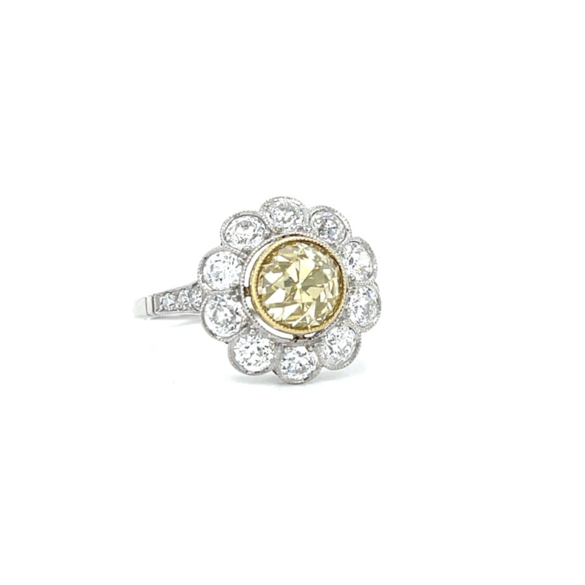 PAGE Estate Ring Estate Platinum & 14K Yellow Gold Antique Diamond Daisy Ring 5.5