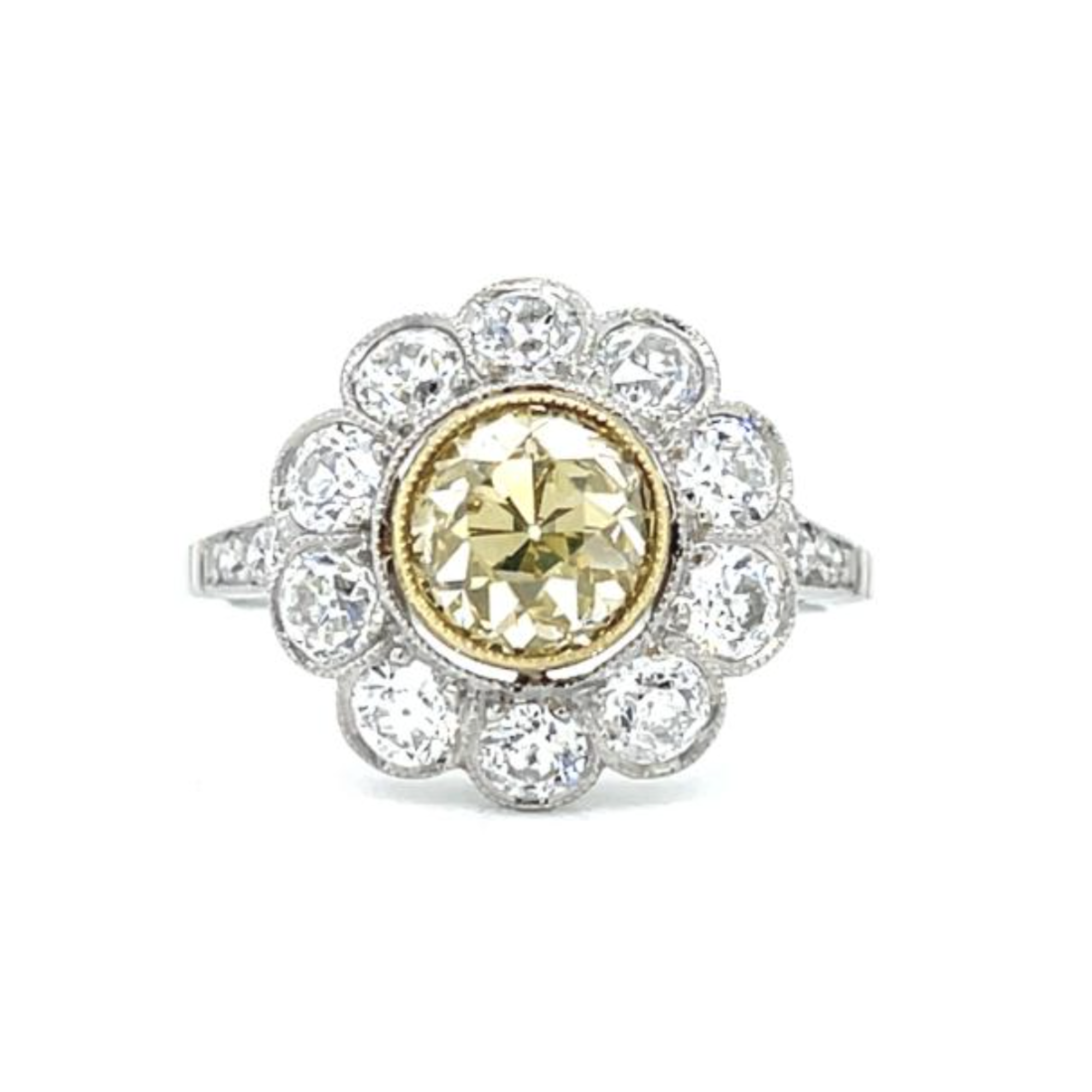 PAGE Estate Ring Estate Platinum & 14K Yellow Gold Antique Diamond Daisy Ring 5.5