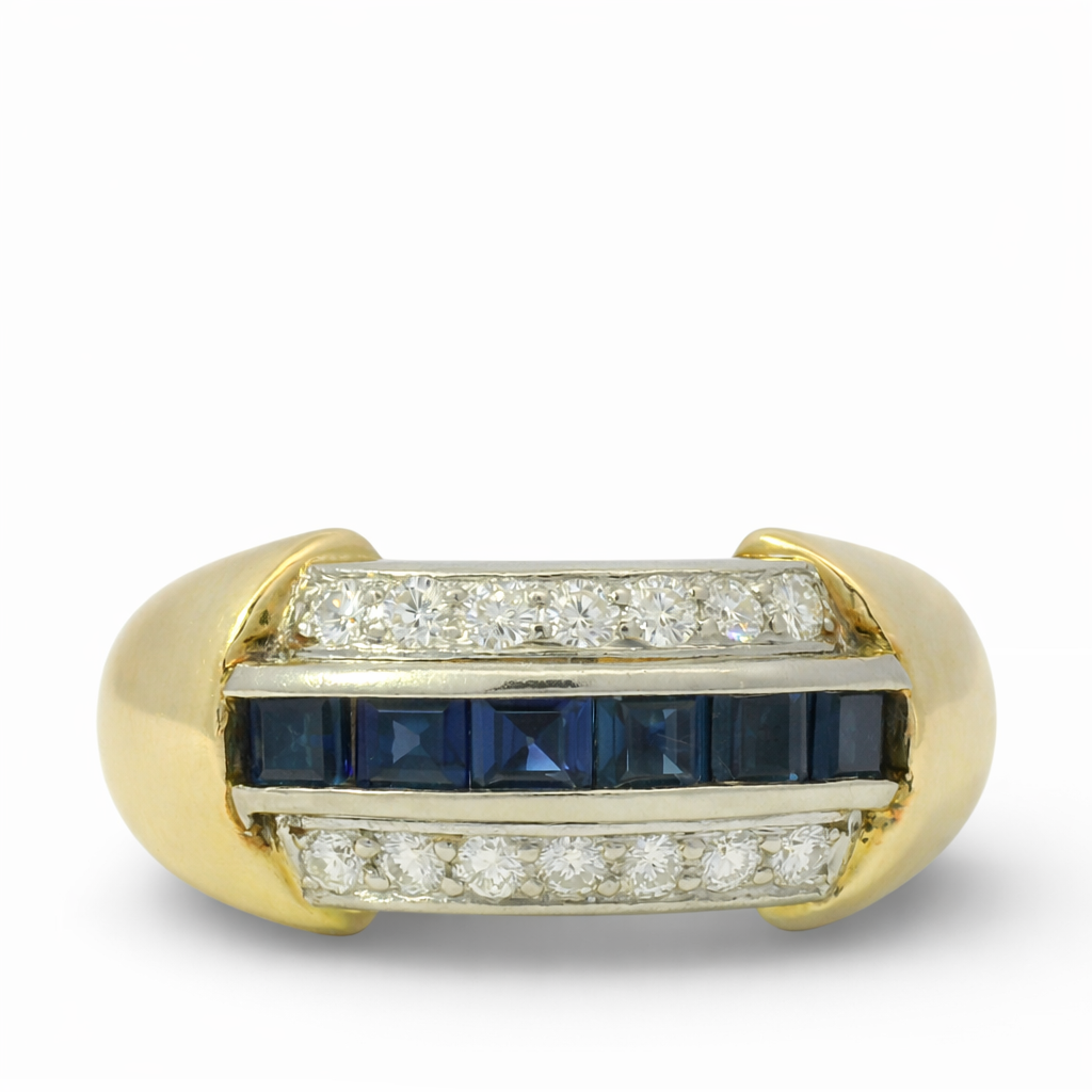 PAGE Estate Wedding Band Estate Platinum & 14K Yellow Gold Sapphire & Diamond Domed Band