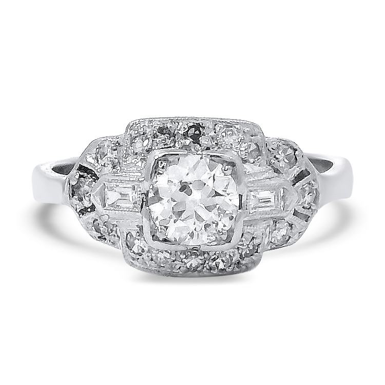 PAGE Estate Ring Estate Platinum & 18K White Gold Art Deco Old European-Cut Diamond Ring 7.75