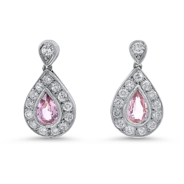 PAGE Estate Earrings Estate Platinum & 18K White Gold Tourmaline & Diamond Halo Drop Earrings