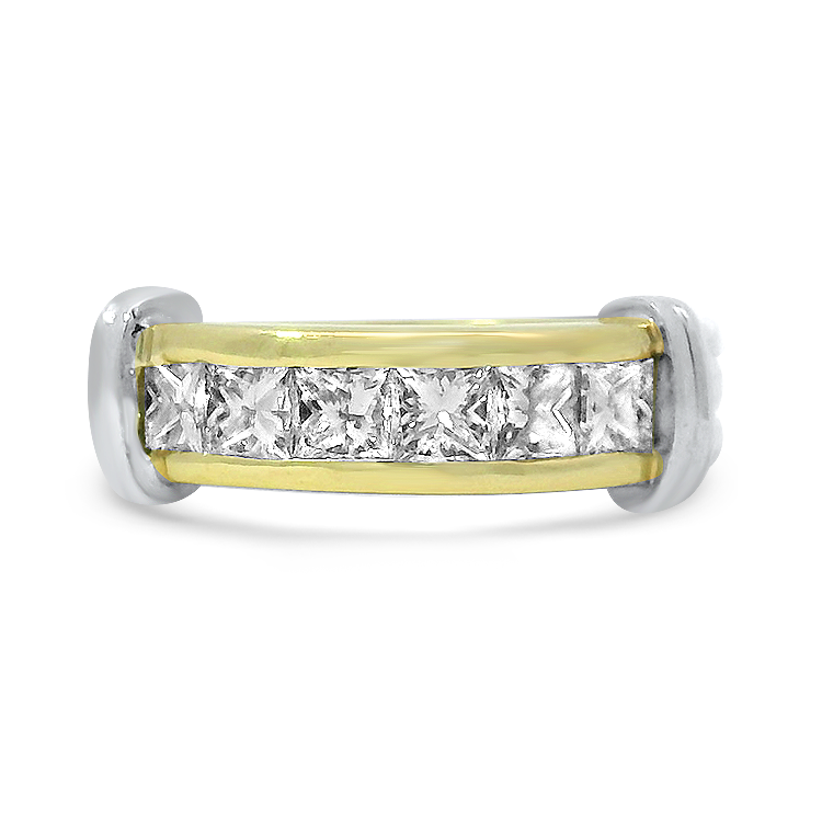 PAGE Estate Wedding Band Estate Platinum & 18K Yellow Gold Princess-Cut Diamond Band - 1.20ct 6.25