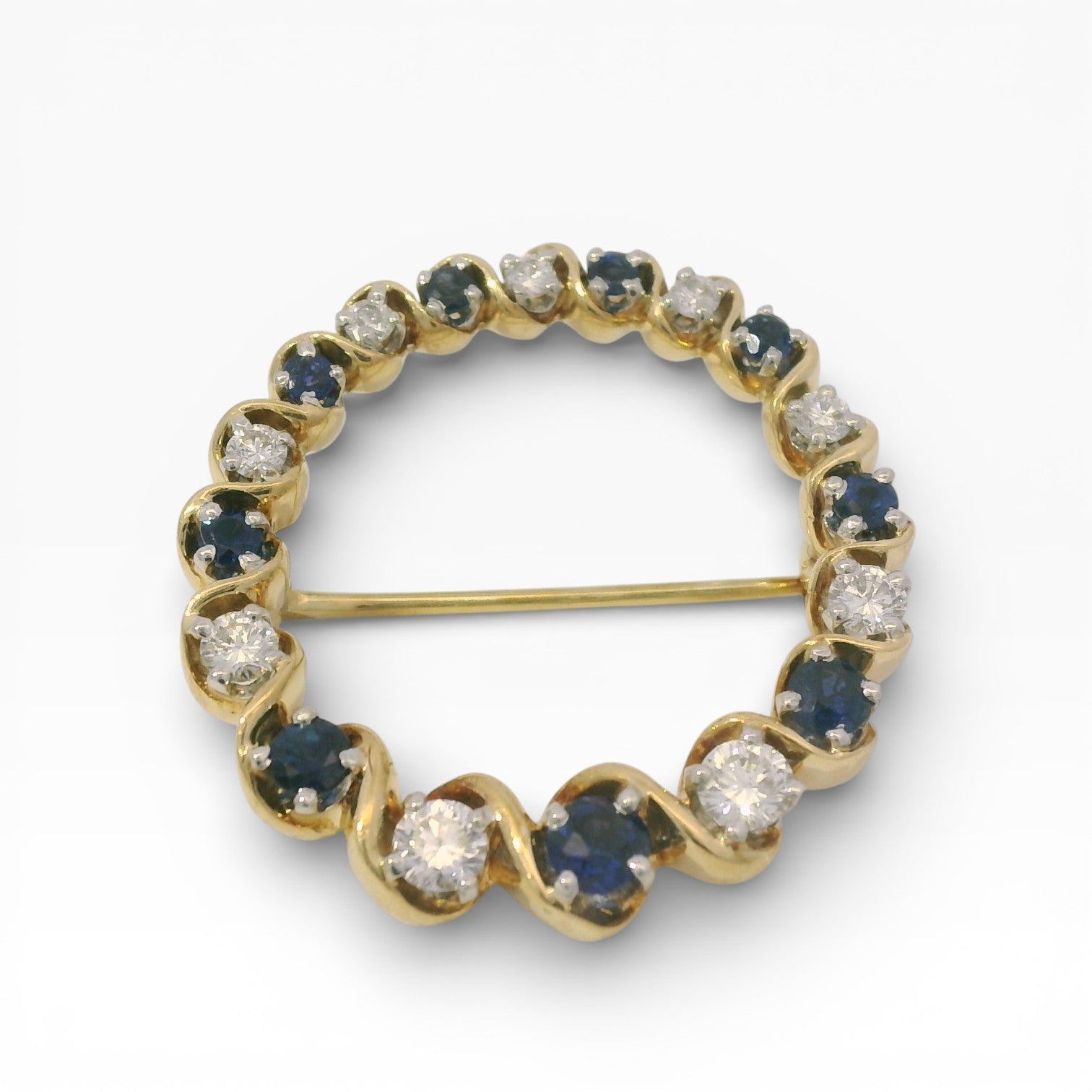 PAGE Estate Pins & Brooches Estate Platinum & 18K Yellow Gold Sapphire & Diamond Halo Pendant/Pin