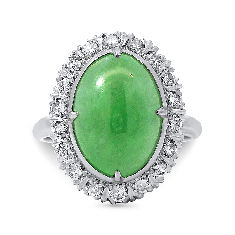 PAGE Estate Ring Estate Platinum 1950s Jade and Diamond Halo Ring 8