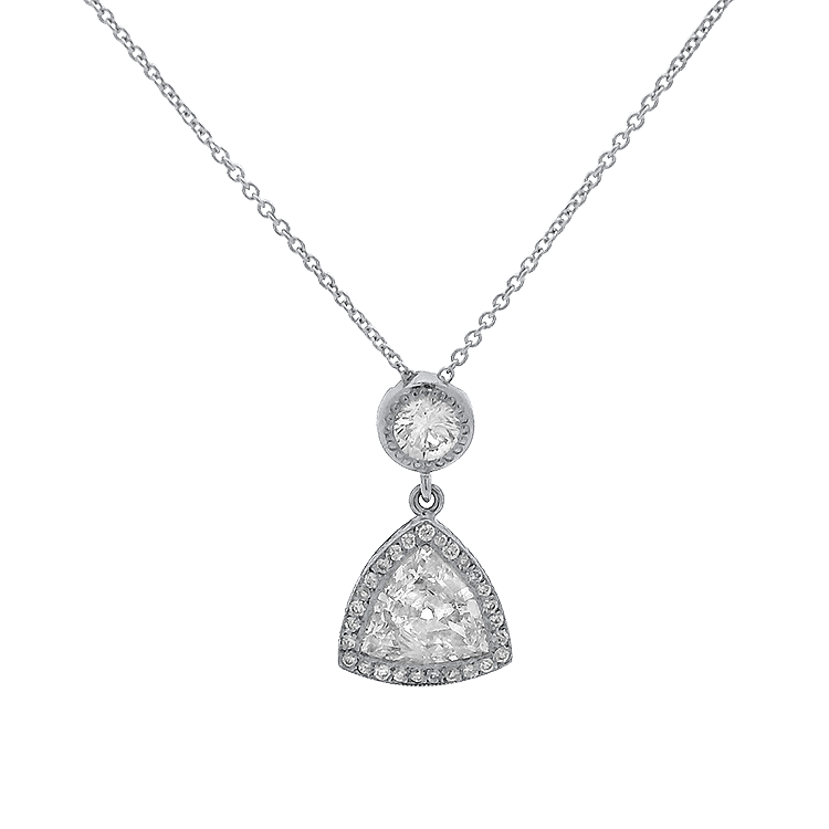 PAGE Estate Necklaces and Pendants Estate Platinum and 14K White Gold Antique Triangular-Cut Diamond Pendant Necklace