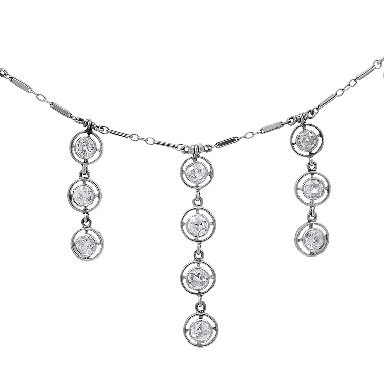 PAGE Estate Necklaces and Pendants Estate Platinum and 14K White Gold Edwardian Diamond Fringe Necklace