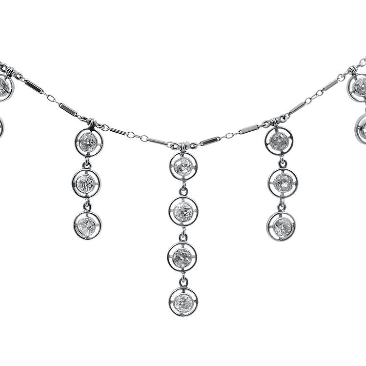 PAGE Estate Necklaces and Pendants Estate Platinum and 14K White Gold Edwardian Diamond Fringe Necklace