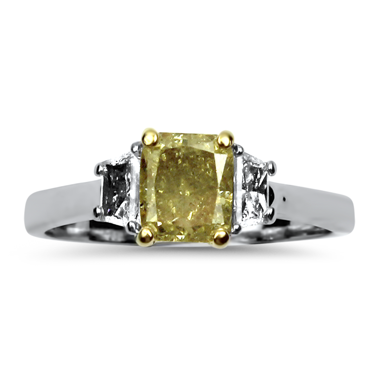 PAGE Estate Engagement Ring Estate Platinum and 18k Yellow Gold Fancy Yellow Diamond Ring 8.75