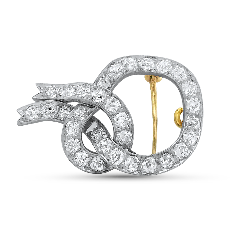 PAGE Estate Pins & Brooches Estate Platinum and 18k Yellow Gold Lover’s Knot Diamond Pin