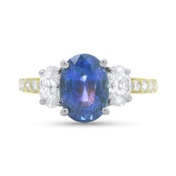 PAGE Estate Ring Estate Platinum and 18k Yellow Gold Sapphire and Diamond Ring 8