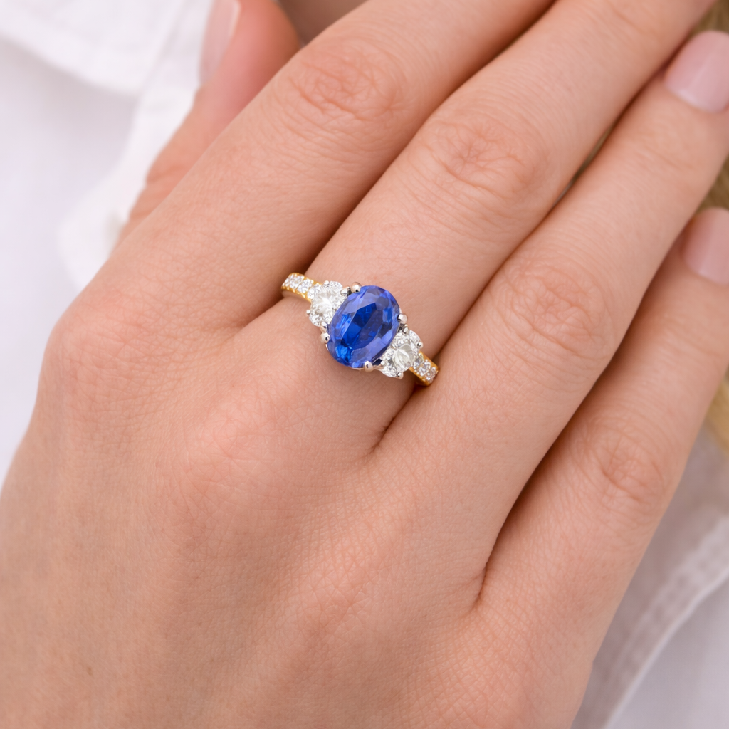 PAGE Estate Ring Estate Platinum and 18k Yellow Gold Sapphire and Diamond Ring 8