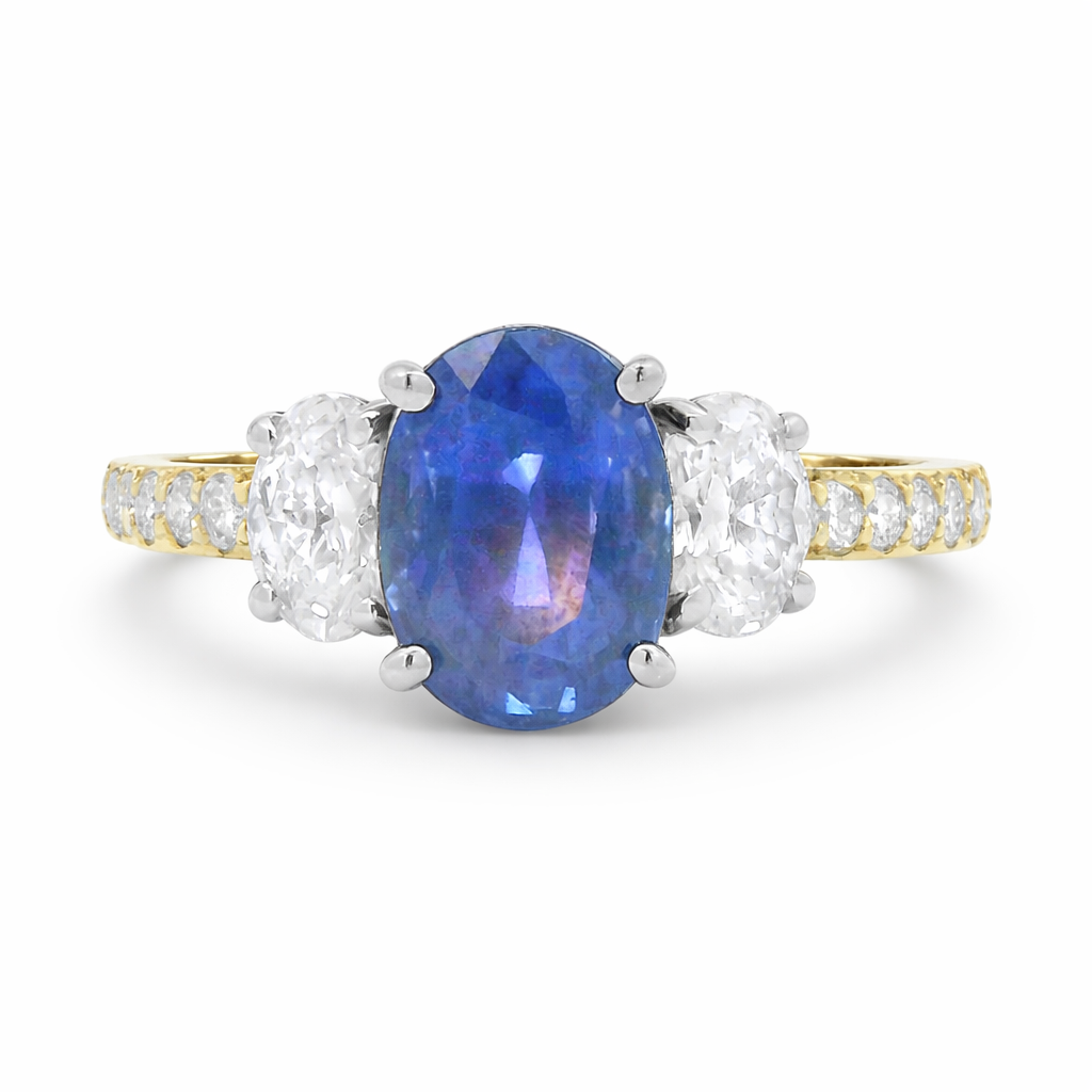 PAGE Estate Ring Estate Platinum and 18k Yellow Gold Sapphire and Diamond Ring 8