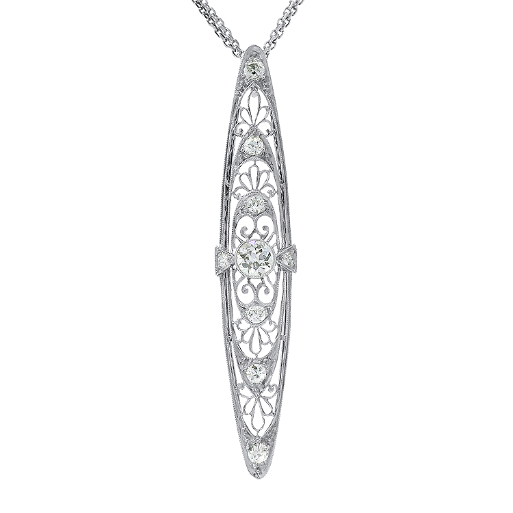PAGE Estate Necklaces and Pendants Estate Platinum Antique Old European Cut Diamond Navette Pendant