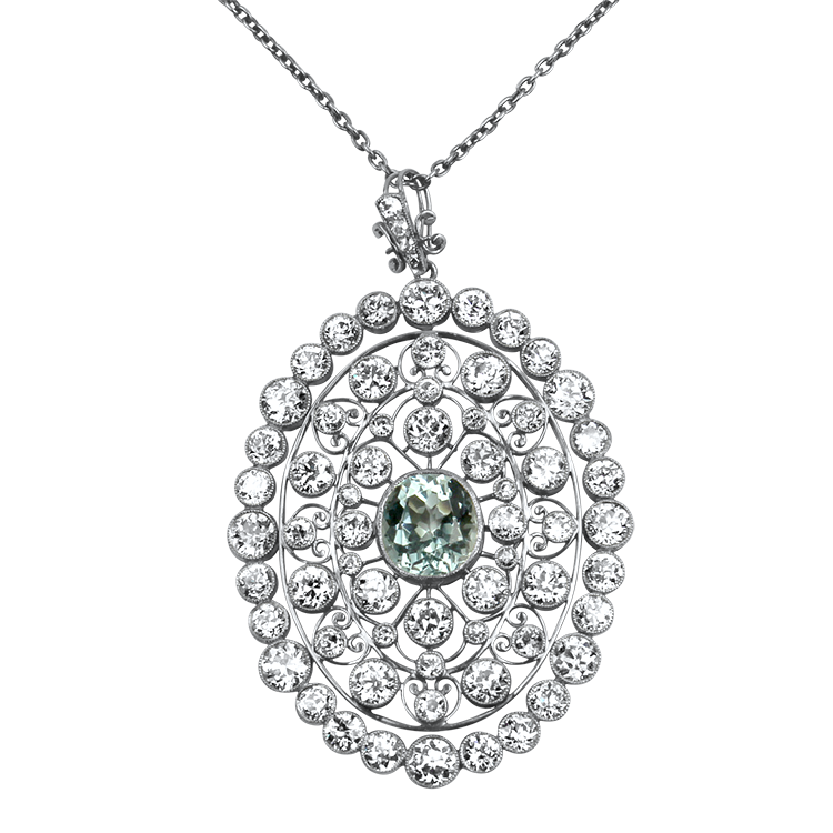 PAGE Estate Necklaces and Pendants Estate Platinum Aquamarine & Diamond Pendant Necklace