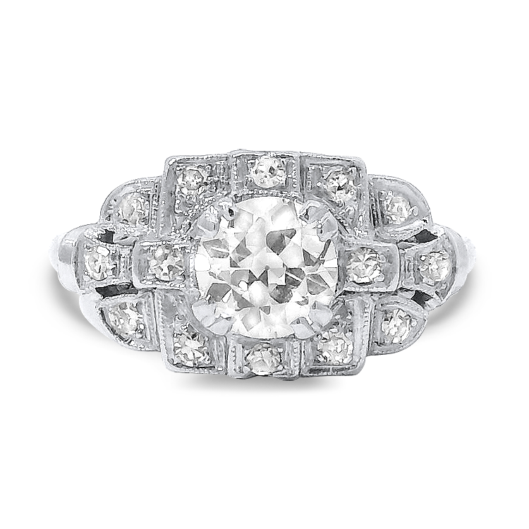 PAGE Estate Engagement Ring Estate Platinum Art Deco Old European Cut Diamond Ring, .65ct