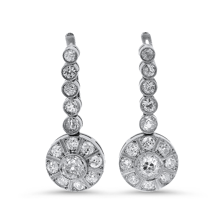 PAGE Estate Earrings Estate Platinum Art Deco Old Mine-Cut Diamond Drop Earrings