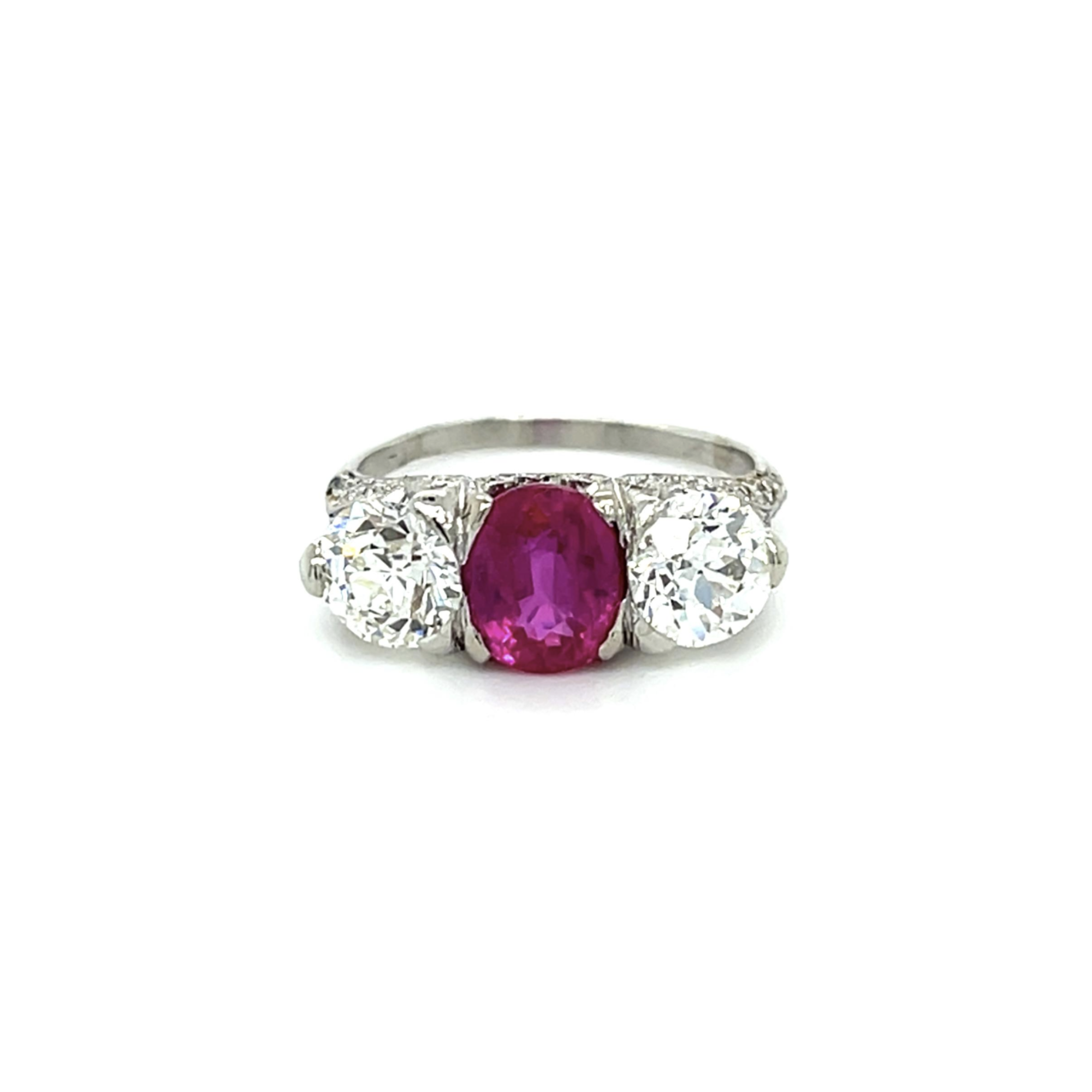 PAGE Estate Ring Estate Platinum Art Deco Ruby & Diamond Ring (Circa 1920s)