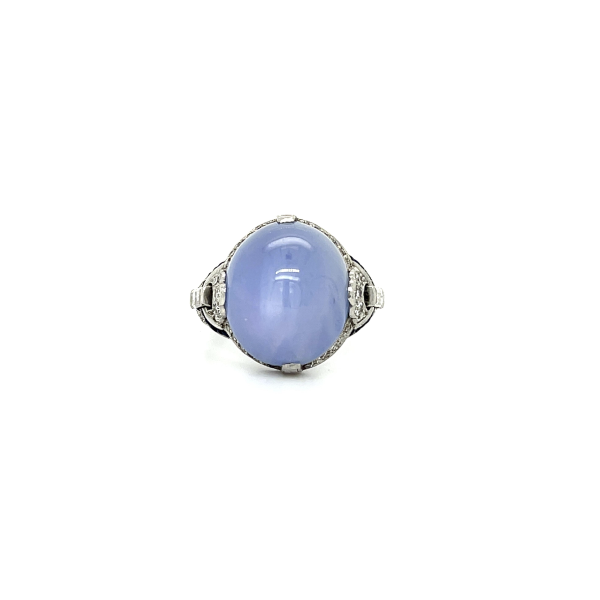 PAGE Estate Ring Estate Platinum Art Deco Star Sapphire & Diamond Ring 5.75